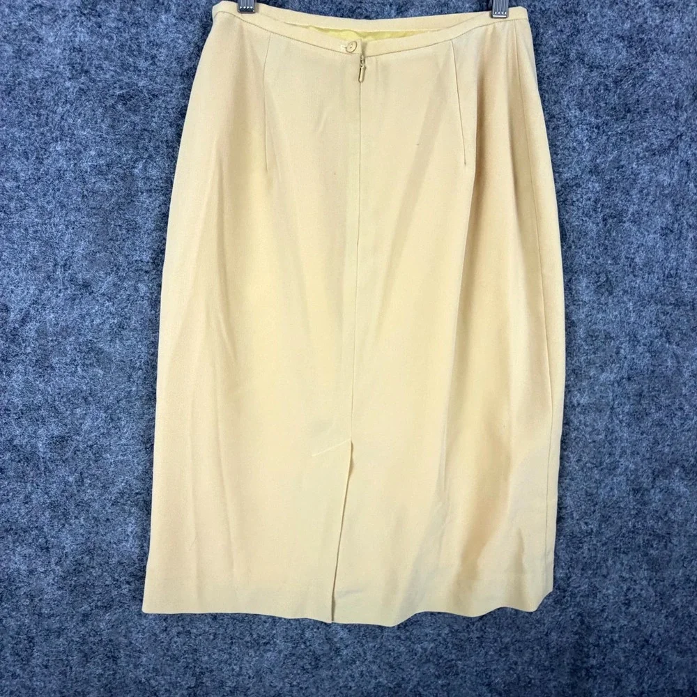 Vintage Jacques Vert Office Skirt Womens 8 Beige Back Slit Capsule Neutral Chic